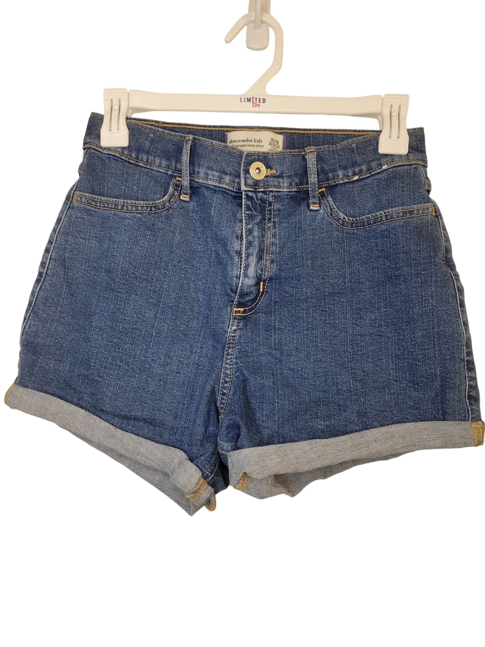 Abercrombie & Fitch High-Rise Mini Mom Shorts Rolled Hem Denim Shorts.